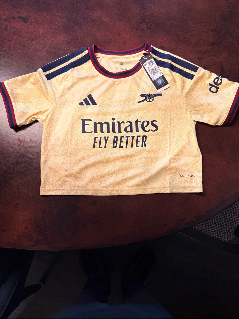 adidas Yellow and Navy Arsenal Women’s Crop 3rd kit Soccer Jersey